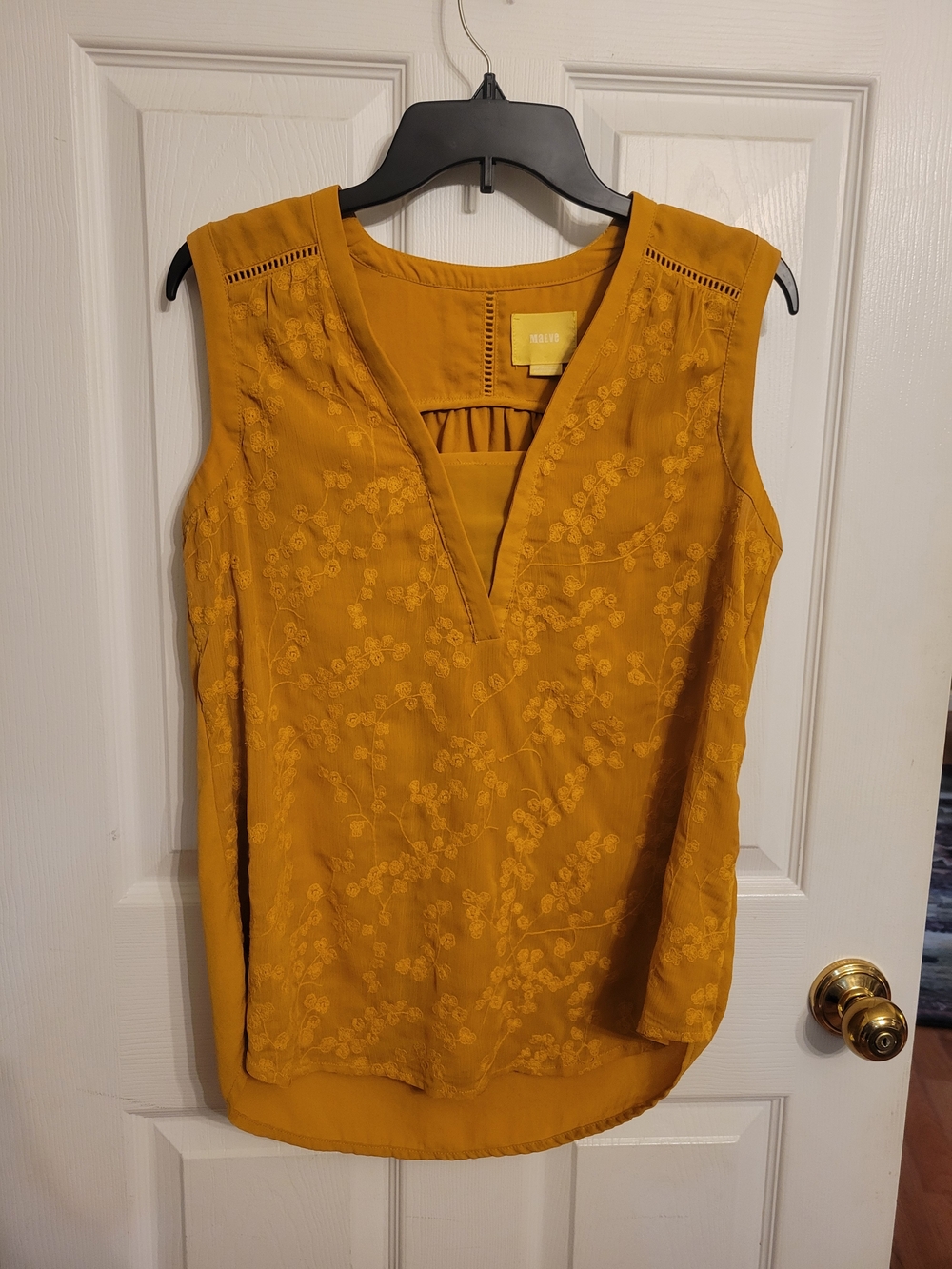Maeve Mustard Yellow Embroidered V-Neck Sleeveless Camisole